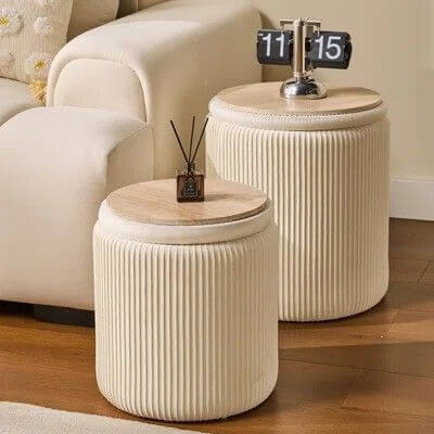 Deux Poufs de Rangement avec Couvercle en Bois