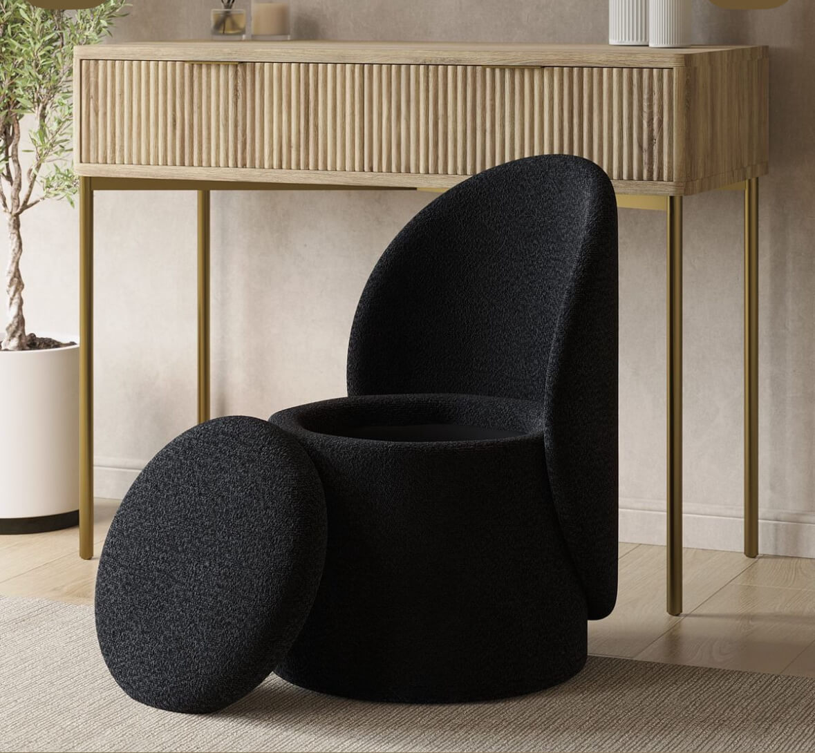 Chaise de rangement en bouclette