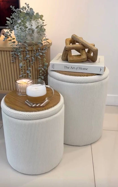 Deux Poufs de Rangement avec Couvercle en Bois