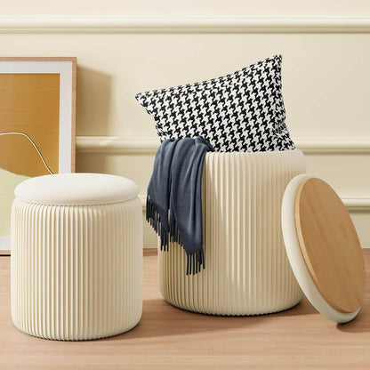 Deux Poufs de Rangement avec Couvercle en Bois